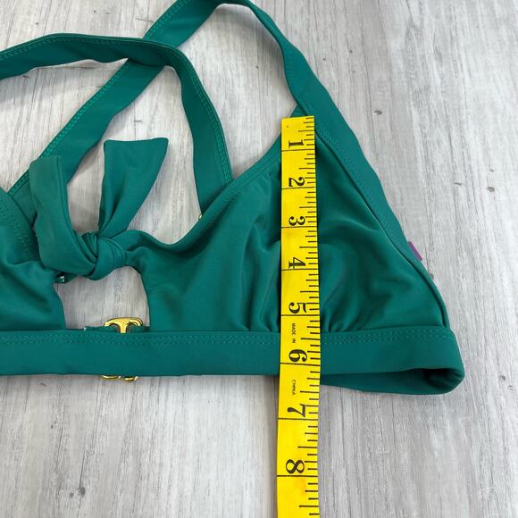 VIGOSS Emerald Green Criss Cross Key Hole Tie Front Bikini Top Bathing Suit Med - Picture 7 of 7